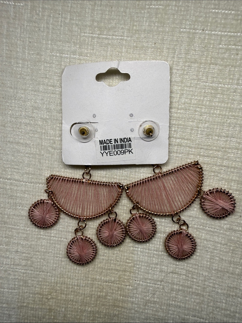 Pink Threadwork Dangle Earrings - Picture 2 of 3
